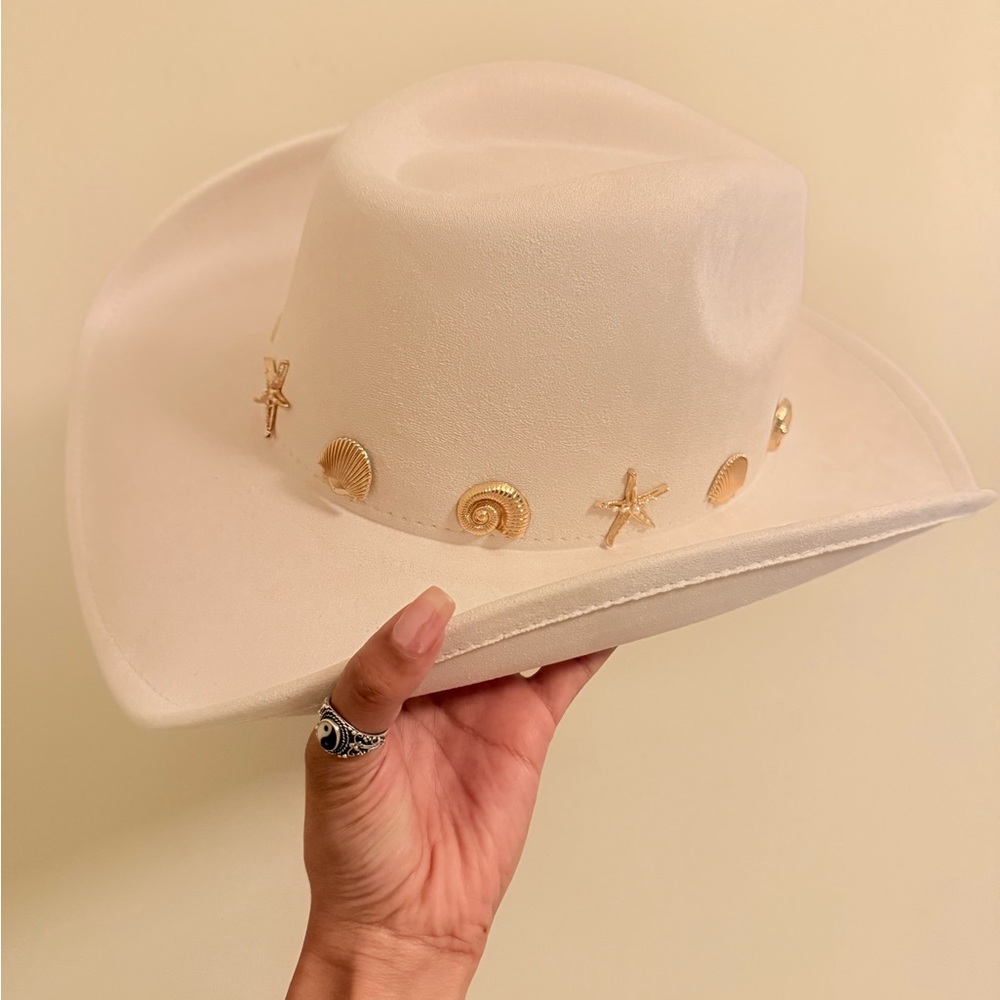 Cream Cowboy Hat with Gold Accents